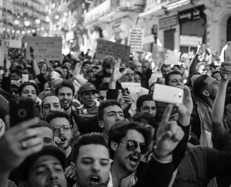 crowd of people black and white photo