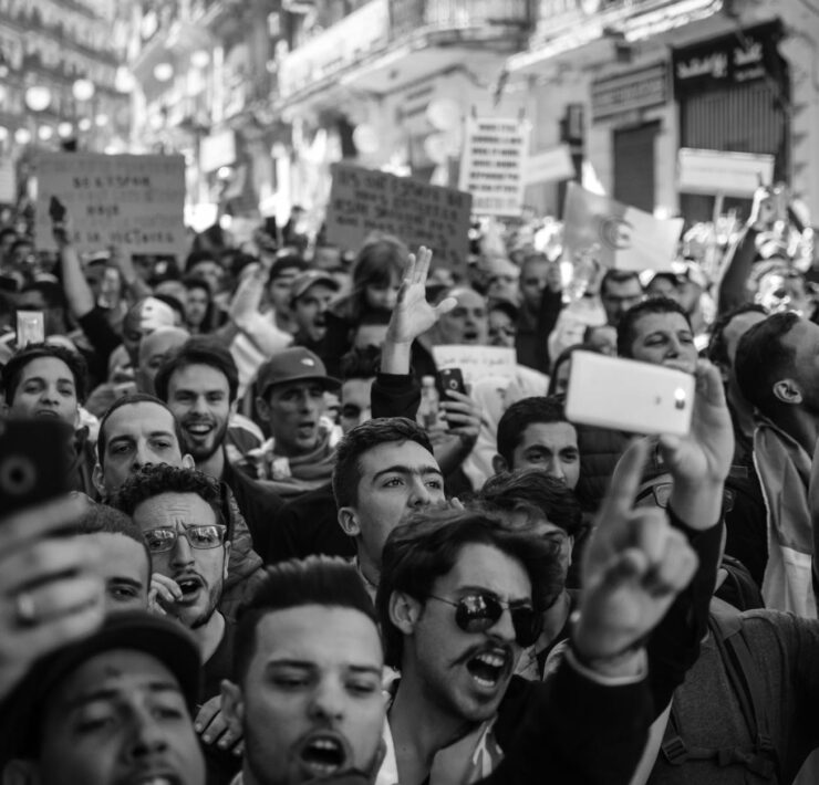 crowd of people black and white photo