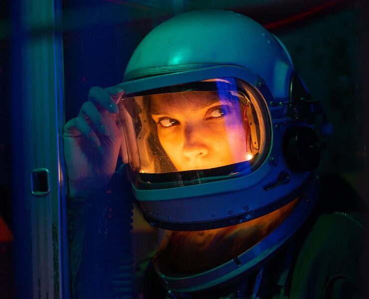 woman wearing blue helmet