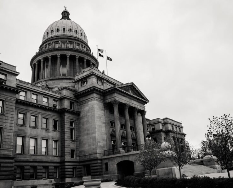 grayscale photo of concrete building