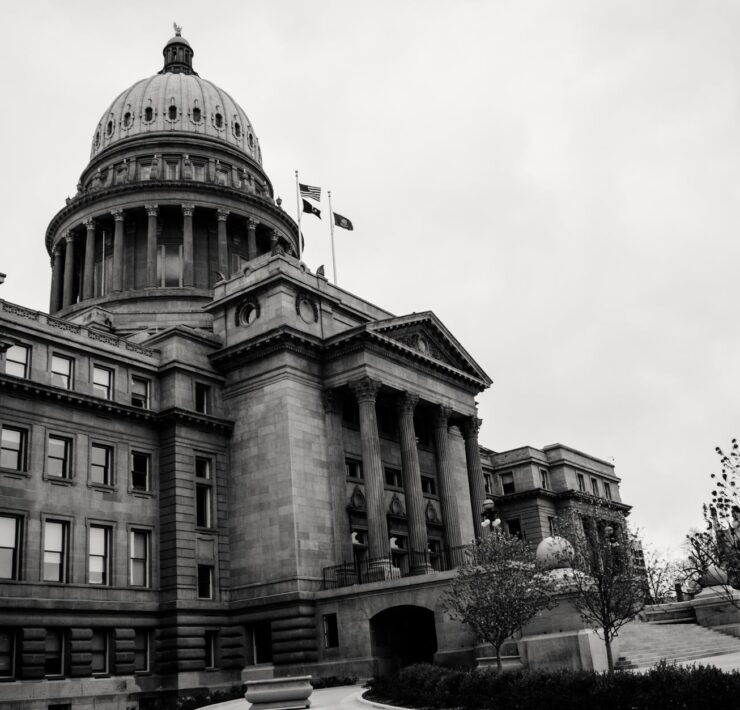 grayscale photo of concrete building