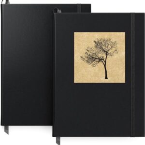 Journal Blank Page Notebooks, Set of 2, 6 X 8 Inches, 96 Sheets Each, Tree Design and Solid Black, 2 Blank Art Journals with Smooth Paper, School Supplies for Planning, Writing, and Sketching