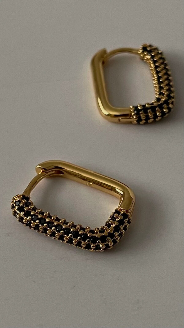 Black Zirconia Earrings – Rectangle Stone Studs in Gold Setting