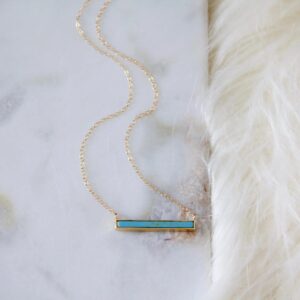 Turquoise Bar Necklace – Genuine Stone Pendant for Protection & Strength