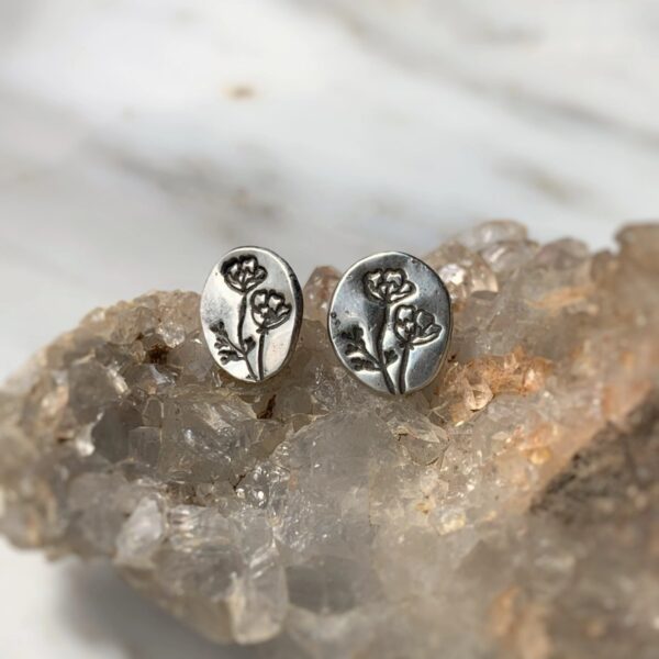 Silver Poppy Earrings – Solid Sterling Floral Studs