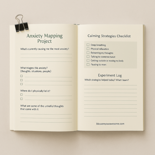 Anxiety Journal & CBT Workbook (Printable PDF): Triggers Map, Thought Records, Coping Skills & Daily Tracker