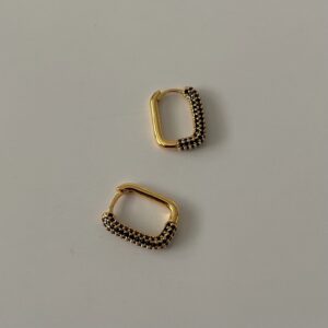 Black Zirconia Earrings – Rectangle Stone Studs in Gold Setting
