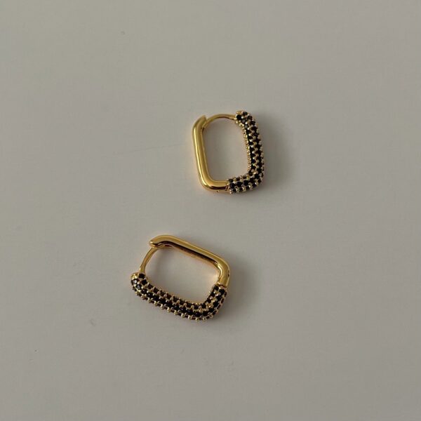 Black Zirconia Earrings – Rectangle Stone Studs in Gold Setting