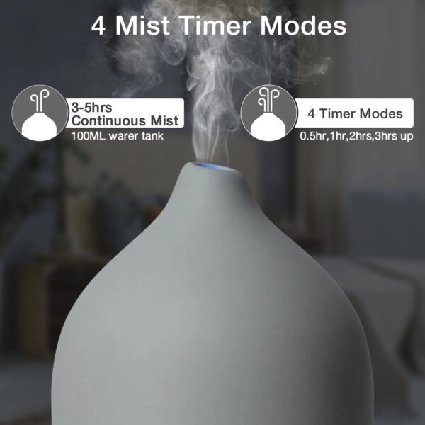 Essential Oil Diffuser Aromatherapy Diffuser - 100Ml Ceramic Ultrasonic Cool Mist Stone Diffuser, with Waterless Auto Shut-Off Protection, 4 Timer Setting &7 Colors Led Light for Home Office