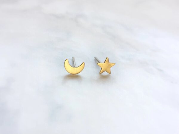 Moon and Star Stud Earrings