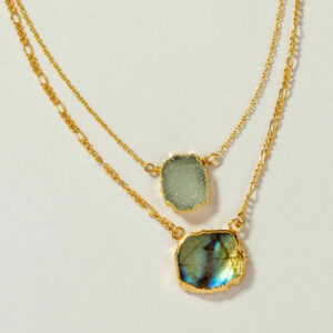 Druzy Quartz & Labradorite Necklace Set – Healing Crystal Duo Jewelry