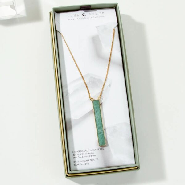 Amazonite Long Necklace – Healing Crystal Sticks & Stones Pendant