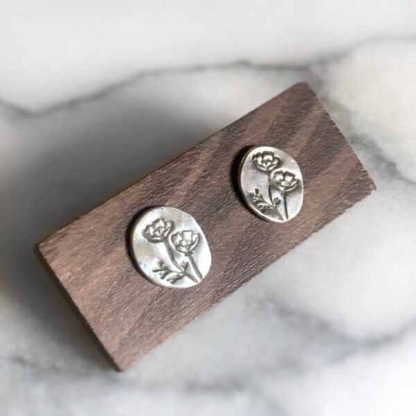 Silver Poppy Earrings – Solid Sterling Floral Studs
