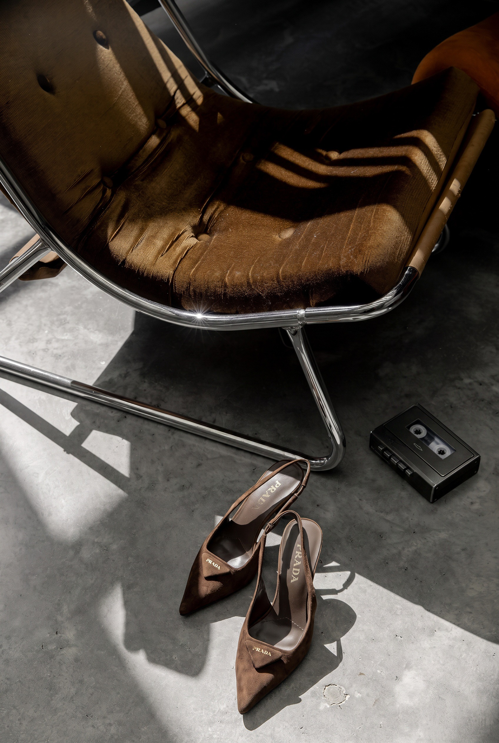 Designer heels styled in a Neo Deco inspired flat lay